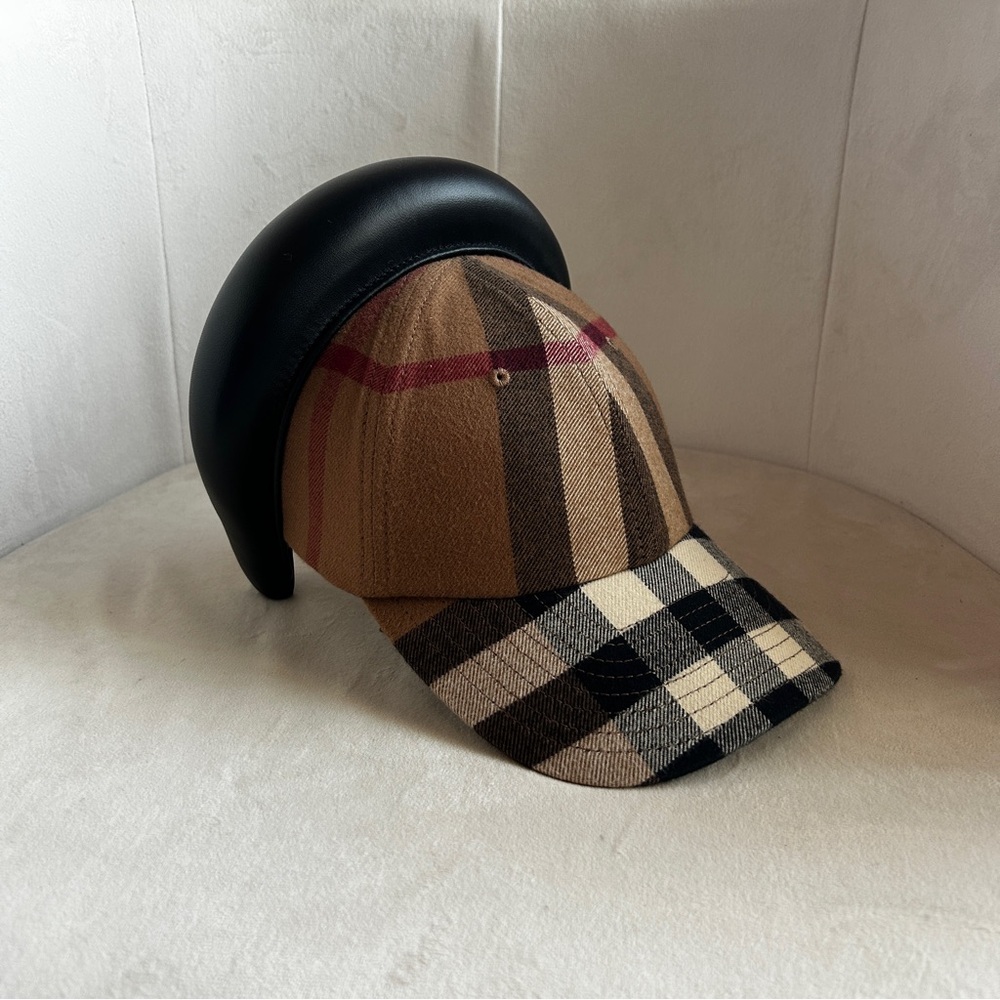Leather Hairband Check Reconstructed Cap - Picture 2 of 7